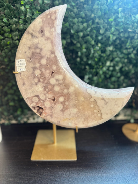 xl druzy pink amethyst moon on stand