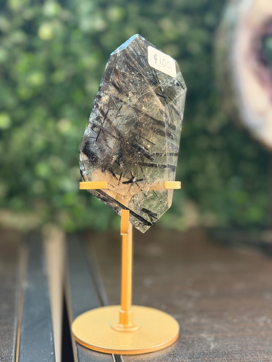 high quality tourmaline and quartz freeform on stand #21