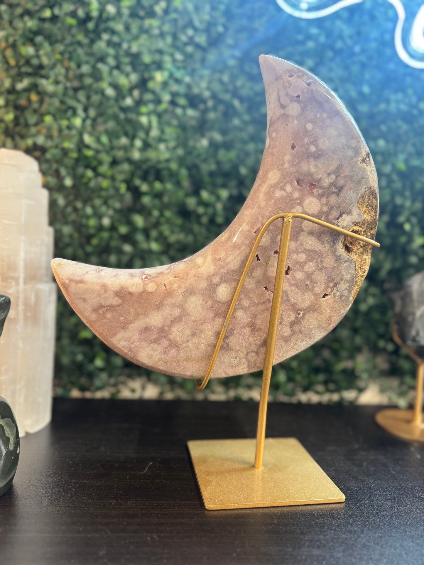 xl druzy pink amethyst moon on stand