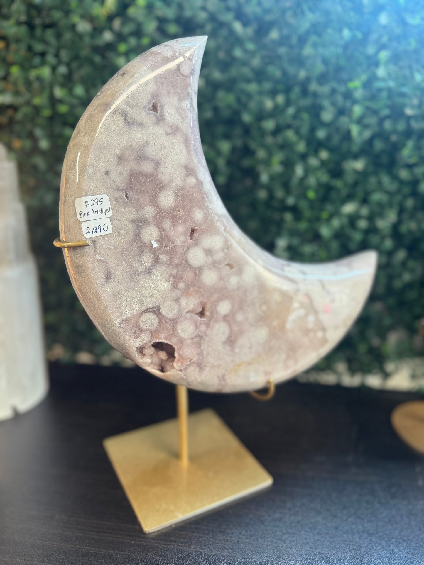 xl druzy pink amethyst moon on stand