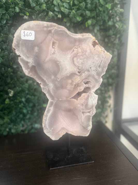 druzy pink amethyst on stand
